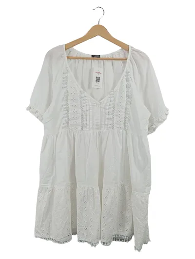 Calzedonia Damen Bluse Gr. 42 Weiß Bohemian Lochmuster Kurzarm Sommer