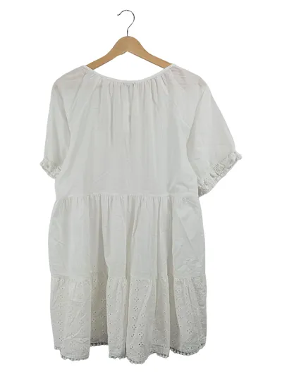 Calzedonia Damen Bluse Gr. 42 Weiß Bohemian Lochmuster Kurzarm Sommer