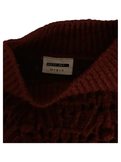 Noisy May Damen Strickpullover Pullover Rot Lochmuster Gr. 38 M Casual