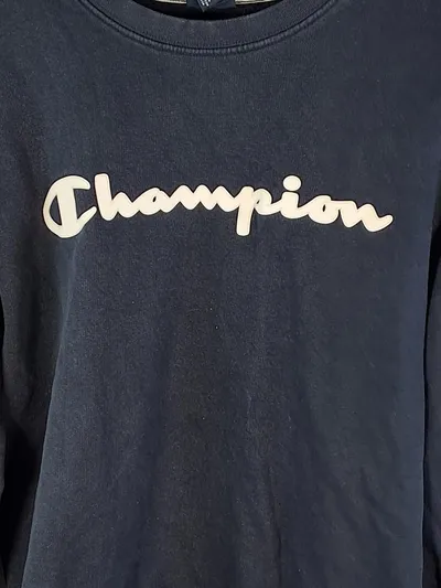Champion Damen Pullover Blau Logo Print Freizeit Gr. S Baumwolle