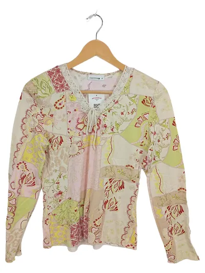 Comma Damen Langarmshirt Gr. 42/XL Patchwork Boho Blumen Spitze