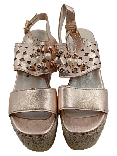 Alesya Damen Plateausandalen Rosa Gr. 37 Perlen Strass Metallic