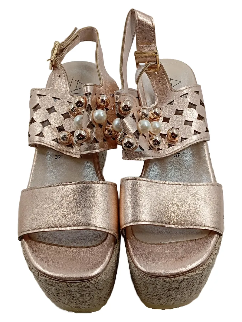 Alesya Damen Plateausandalen Rosa Gr. 37 Perlen Strass Metallic 2