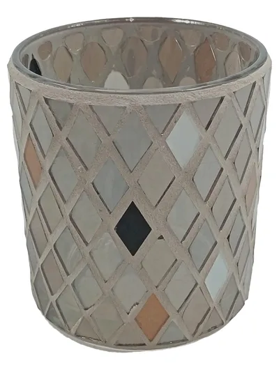 PartyLite Windlicht Mosaik Rauten Teelichthalter Glas Silber 9cm