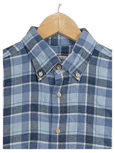 Stenströms Freizeithemd Herren Gr. 48 Blau Kariert Baumwolle Button-Down