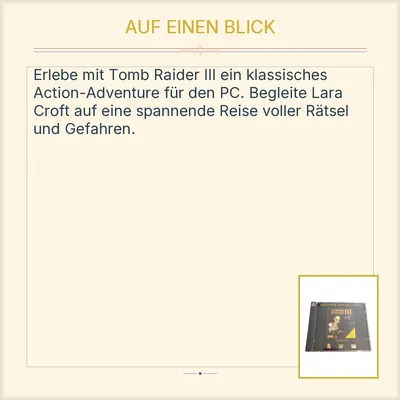 Tomb Raider III Adventures of Lara Croft PC Spiel Eidos Interactive Action