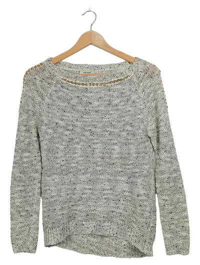 FEE RED Damen Pullover Gr. S Grau Meliert Kettenverzierung Strick