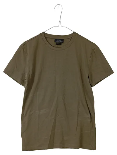 ZARA Herren T-Shirt Basic Rundhals Superslim Fit Oliv Gr. S