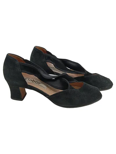Gabor Damen Pumps Schwarz Leder Gr. 38.5 Peep-Toe Riemchen Elegant