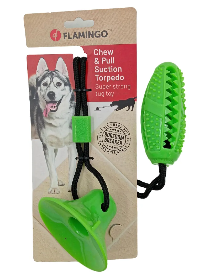 Flamingo Hundespielzeug Chew & Pull Suction Torpedo Zerrspielzeug mit Saugnapf 1