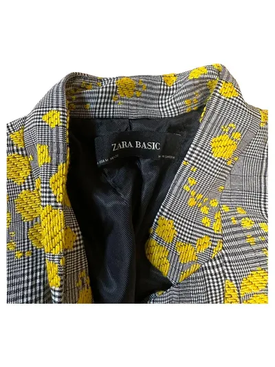 ZARA BASIC Damen Sweatjacke Kariert Blumenmuster Gelb Gr. 38, M