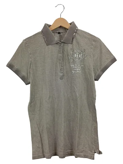 SOCCX Poloshirt Damen Gr. 38 M Grau Casual Logo-Print Pailletten