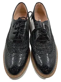 Alesya Damen Schnürschuhe Brogues Lackleder Glitzer Plateau Schwarz Gr. 39 2