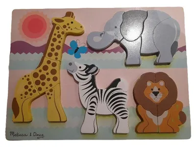 Melissa & Doug Holz Steckpuzzle Safari Tiere Giraffe Elefant Zebra Löwe 8 Teile