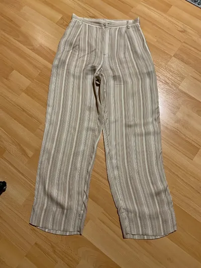 Marcel Ostertag Damen Stoffhose Gestreift Beige Gr. 34 Viskose