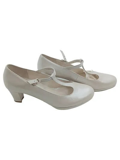 Gabor Damen T-Riemen Pumps Beige Leder Gr. 38 Klassisch Elegant