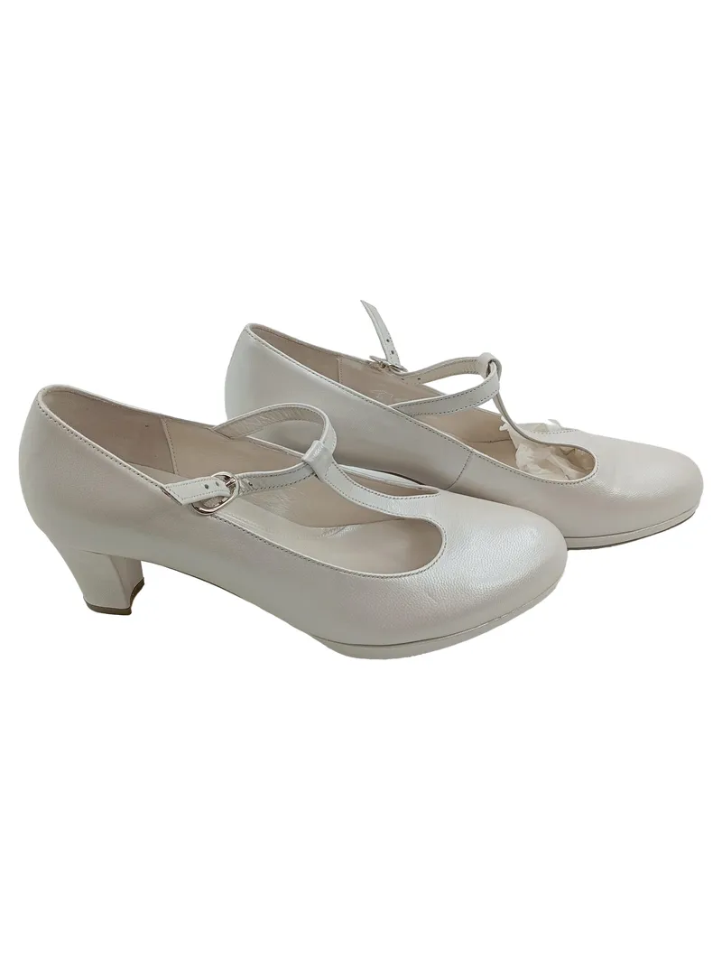 Gabor Damen T-Riemen Pumps Beige Leder Gr. 38 Klassisch Elegant 2