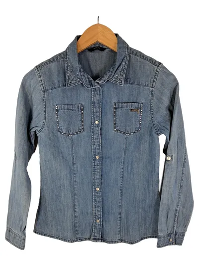 GUESS Mädchen Jeanshemd Freizeithemd Blau Gr. 134 Nieten Strass