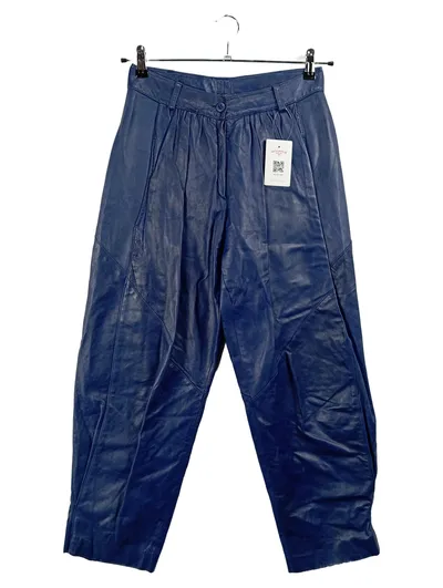 Caren Pfleger Damen Lederhose Blau Vintage Bundfaltenhose Gr. 38 W29