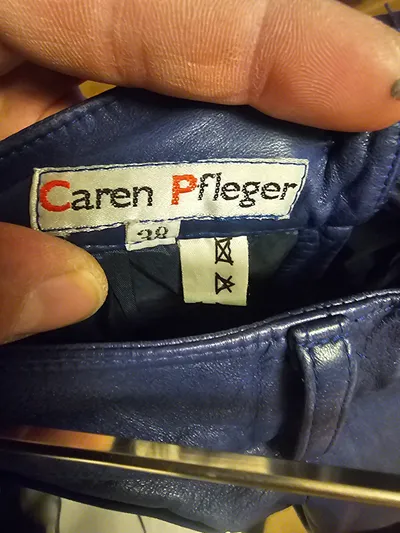 Caren Pfleger Damen Lederhose Blau Vintage Bundfaltenhose Gr. 38 W29