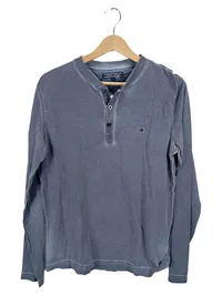 Tommy Hilfiger Langarmshirt Henley Herren Gr. M Grau Baumwolle Garment Dyed 1