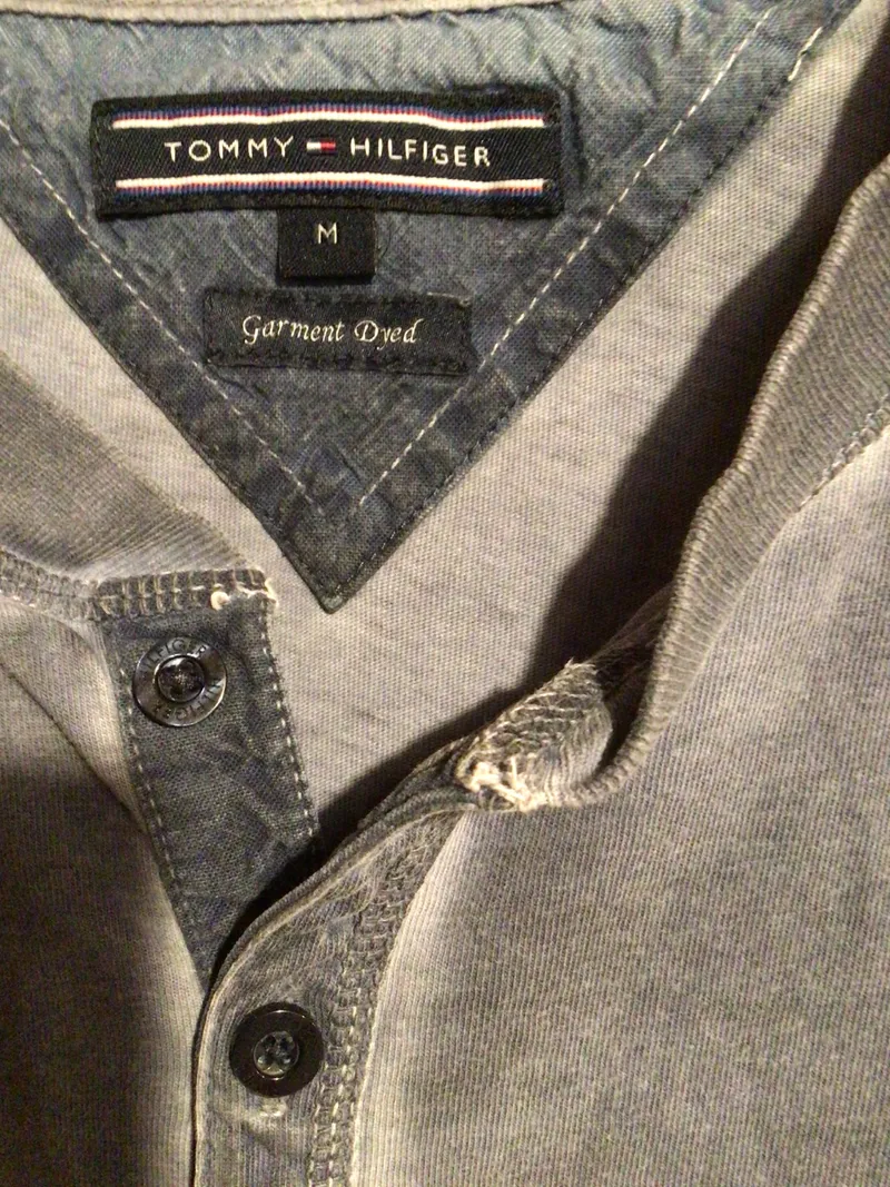 Tommy Hilfiger Langarmshirt Henley Herren Gr. M Grau Baumwolle Garment Dyed 2