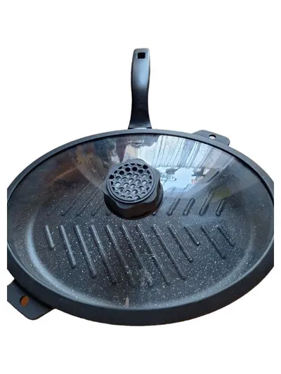 Stoneline Grillpfanne 36 cm Schwarz Metall Glas mit Glasdeckel