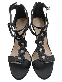 Alesya Damen Sandaletten Schwarz Gr. 39 High Heels Blumen Perlen Elegant 2