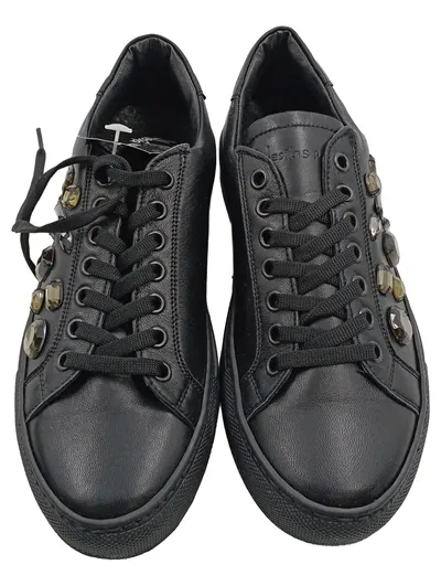 Alesya Damen Sneaker Low Schwarz Gr. 36 Leder Strasssteine
