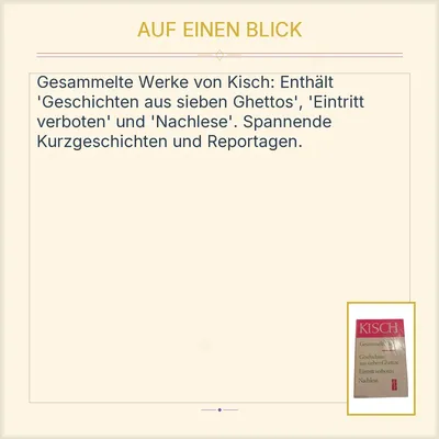 Gesammelte Werke Kisch Geschichten aus sieben Ghettos Eintritt verboten