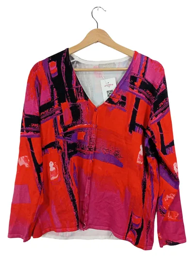 Ovanti Damen Strickjacke Gr. 44 Rot Abstrakt V-Ausschnitt Langarm