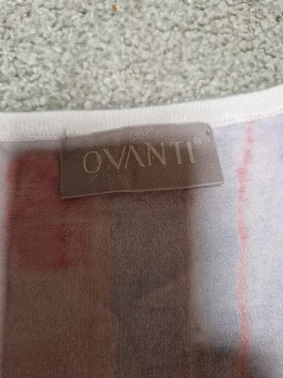 Ovanti Damen Strickjacke Gr. 44 Rot Abstrakt V-Ausschnitt Langarm