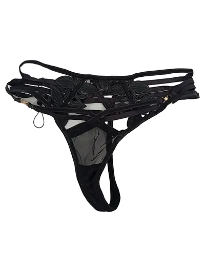 Bluebella Damen Unterhose String Tanga Schwarz Spitze Cut-Outs Gr. 36 S