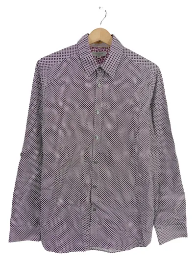 Ted Baker Herren Business Hemd Lila Geometrisch Gr. 48 M Langarm Baumwolle
