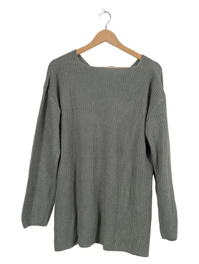 ever.me Damen Pullover Gr. 40 L Grau V-Ausschnitt Strickpullover Asymmetrisch