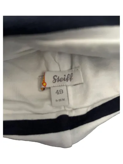 Steiff Mütze Babymütze Gr. 49 9-18M Blau Gestreift Teddy Applikation Baumwolle