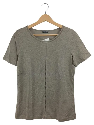 Gerry Weber Damen T-Shirt Gr. 38 Grau Leinen Kurzarm Rundhals