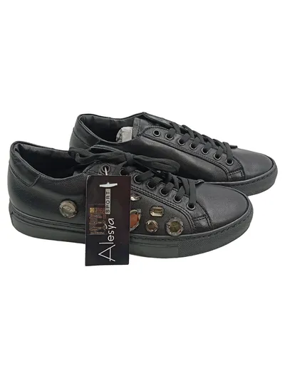 Alesya Damen Sneaker low Schwarz Gr 37 Leder Schmucksteine Casual