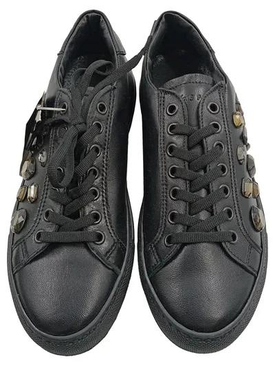 Alesya Damen Sneaker low Schwarz Gr 37 Leder Schmucksteine Casual