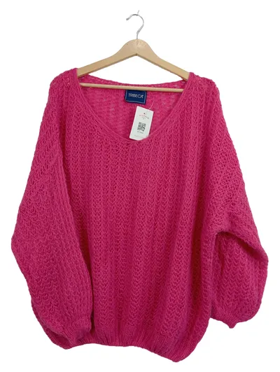 TRIBECA YORK Damen Pullover Pink Lochmuster Oversized Gr. UNI