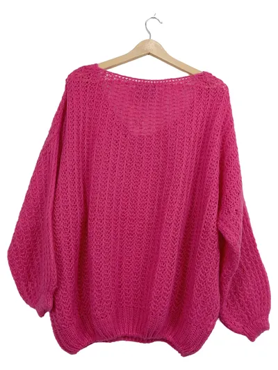 TRIBECA YORK Damen Pullover Pink Lochmuster Oversized Gr. UNI