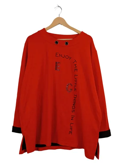 Doris Streich Damen Pullover Rot Gr. 50 Schriftzug Strass