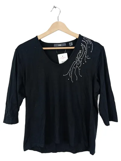 Ingres Weiss (Tchibo, TCM) Langarmshirt Damen Gr. 44 Schwarz Strasssteine