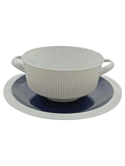 Arzberg Suppentasse mit Untertasse Weiß Blau Porzellan Klassisch