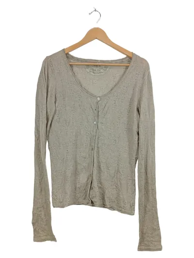 NILE Damen Strickjacke Beige Gr. 38 M Lochmuster Casual
