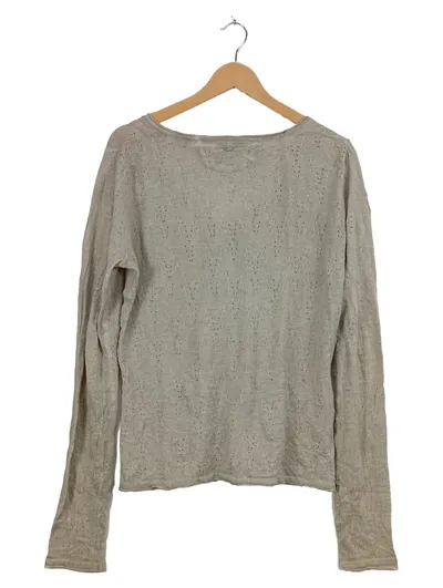 NILE Damen Strickjacke Beige Gr. 38 M Lochmuster Casual