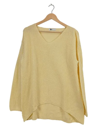 ever.me Damen Pullover Gelb Gr. 40 L V-Ausschnitt Strick Asymmetrisch Casual