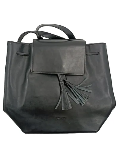 L.CREDI Damen Beuteltasche Leder Schwarz Klassisch mit Quaste