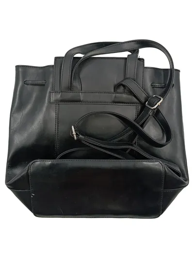 L.CREDI Damen Beuteltasche Leder Schwarz Klassisch mit Quaste