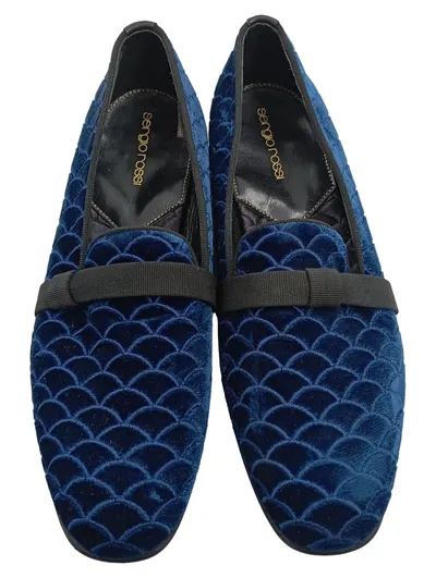 Sergio Rossi Damen Slipper Loafer Blau Textil Gr. 39 Elegant